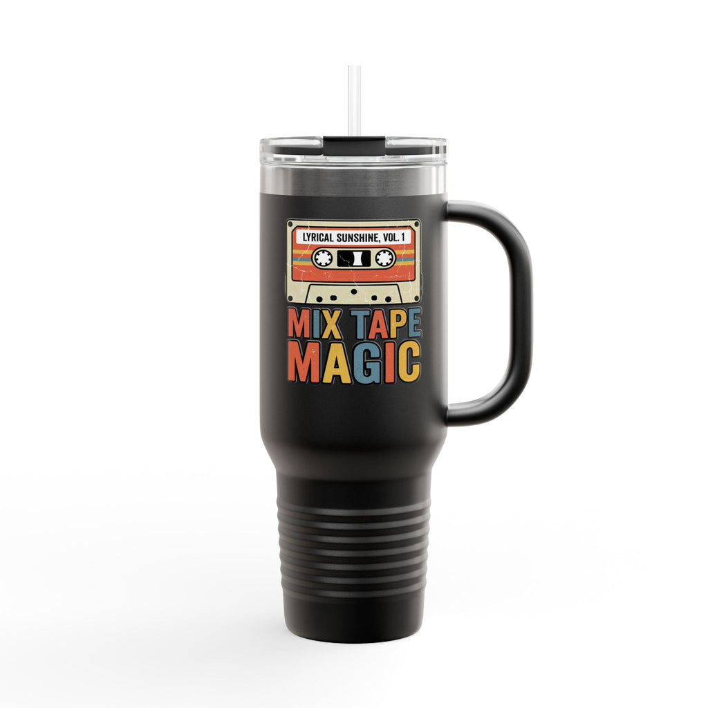 Mix Tape Magic 40oz Insulated Travel Mug — Retro Cassette Coffee Tumbler
