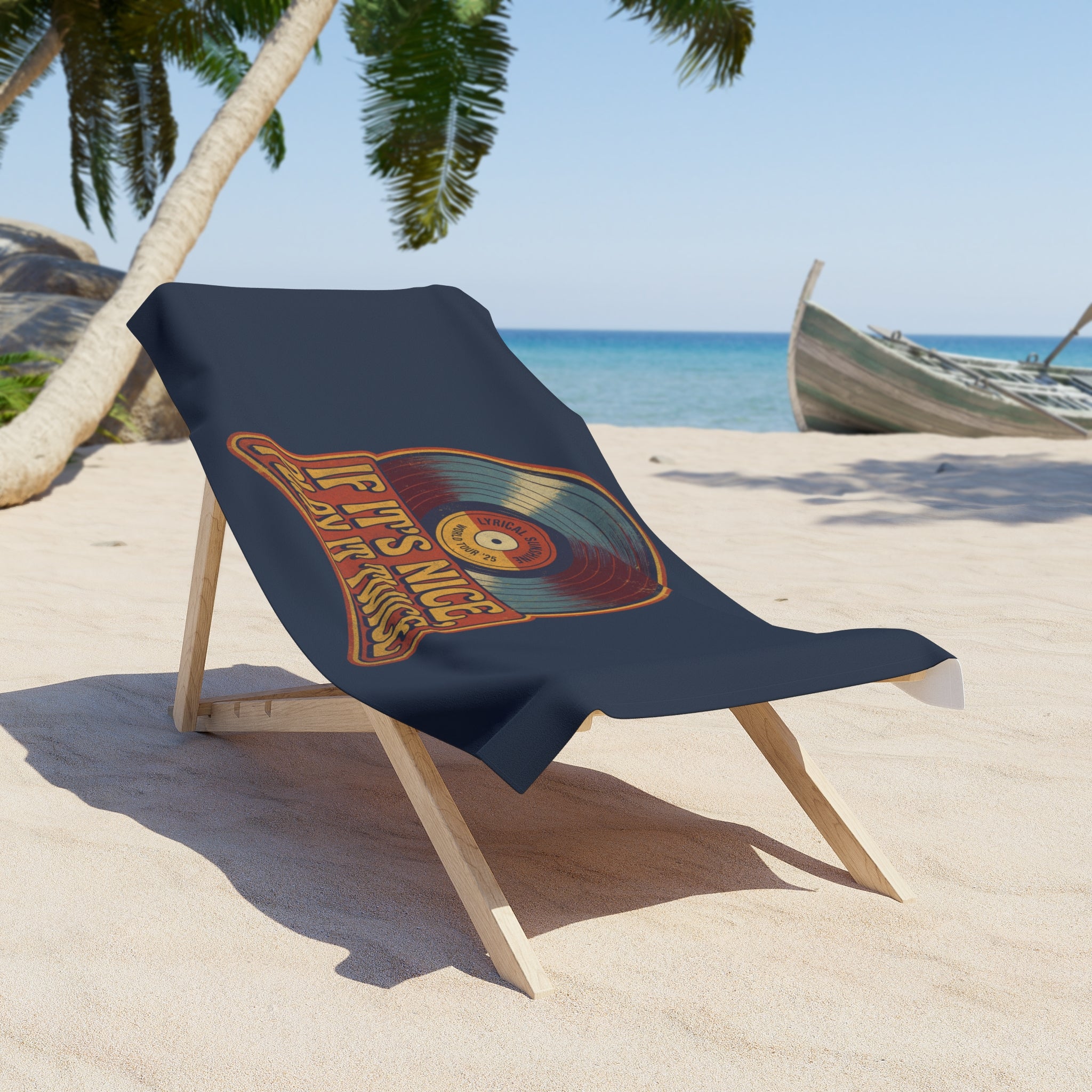Vintage Vinyl Beach Towel – "If It's Nice, Play It Twice" Retro Record Design