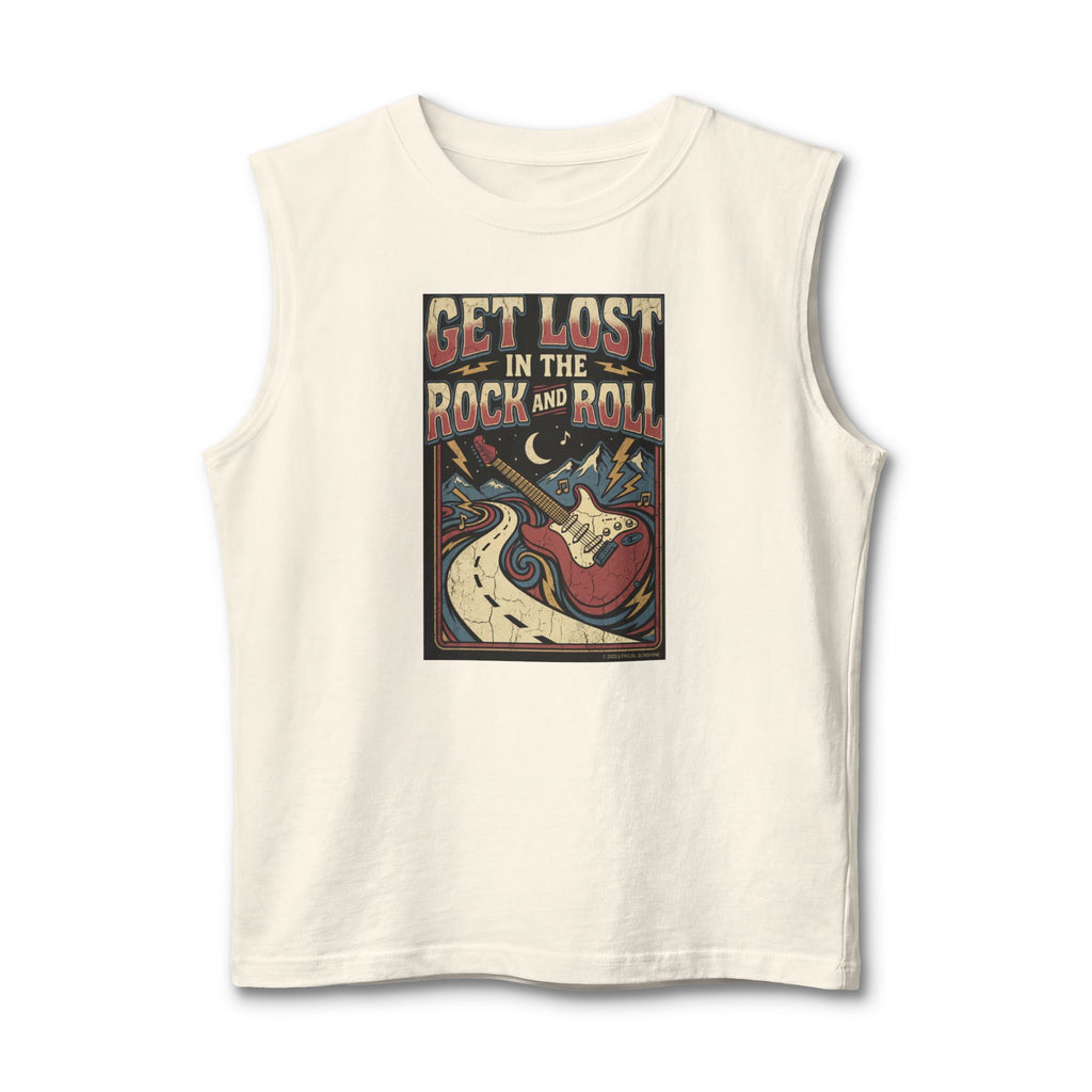 Rock & Roll Muscle Tank Top — "Get Lost in the Rock and Roll" Vintage Guitar Tee