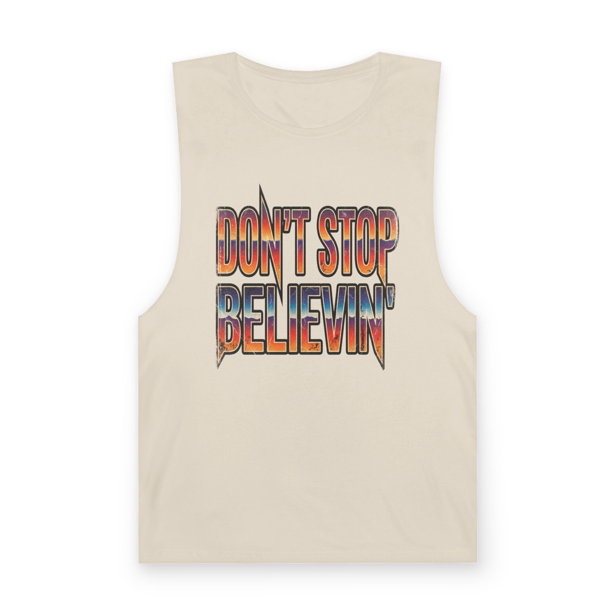 Don't Stop Believin' Tank Top — Retro Sunset Graphic Sleeveless Tee