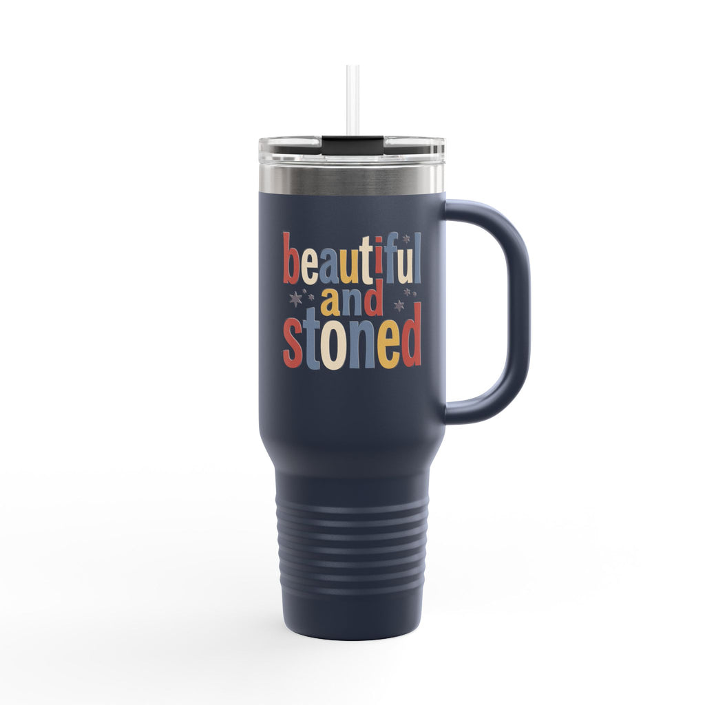 40oz Insulated Travel Mug — "Beautiful and Stoned" Retro Floral Design