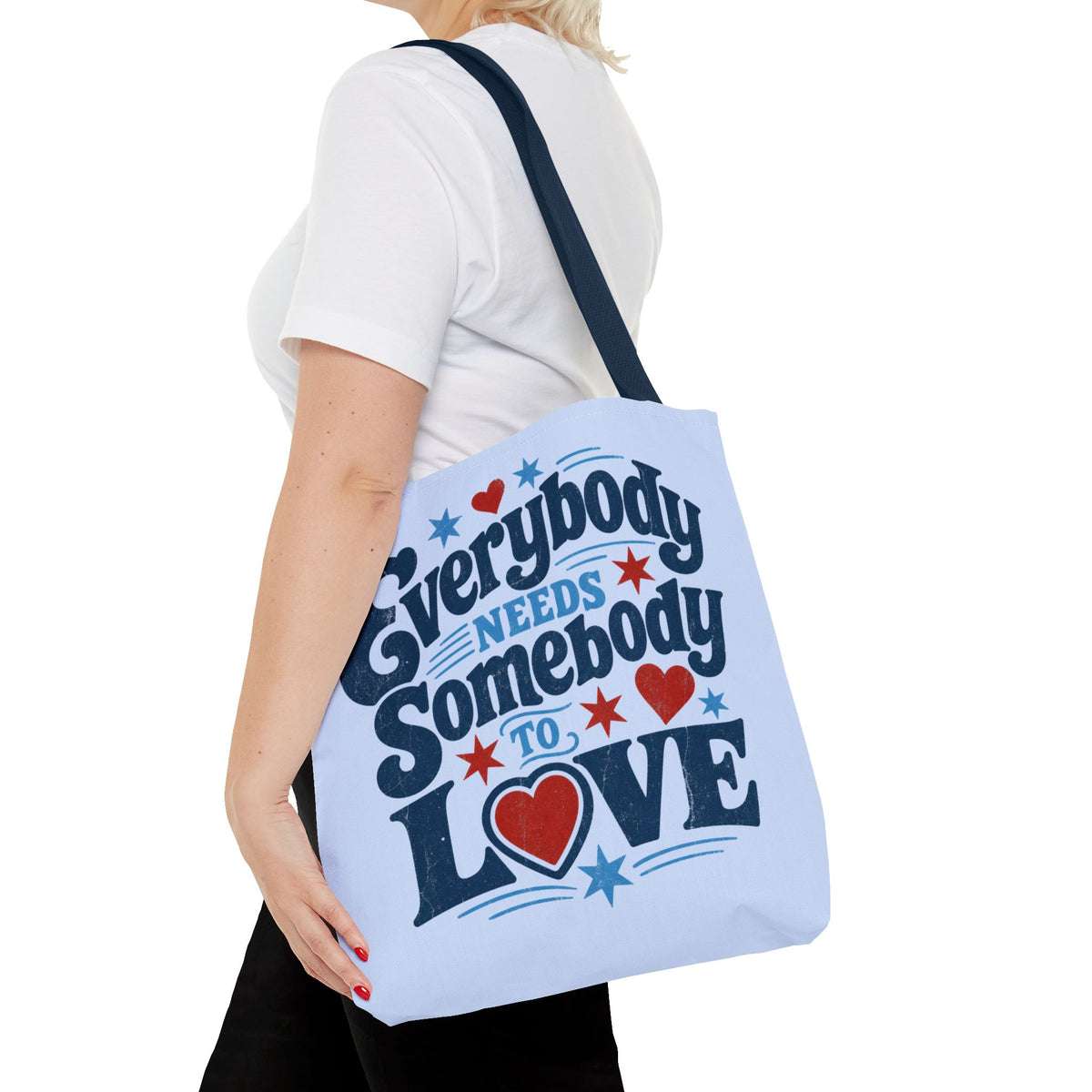 Everybody Needs Somebody to Love Tote Bag - Retro Heart Love Quote Canvas Tote