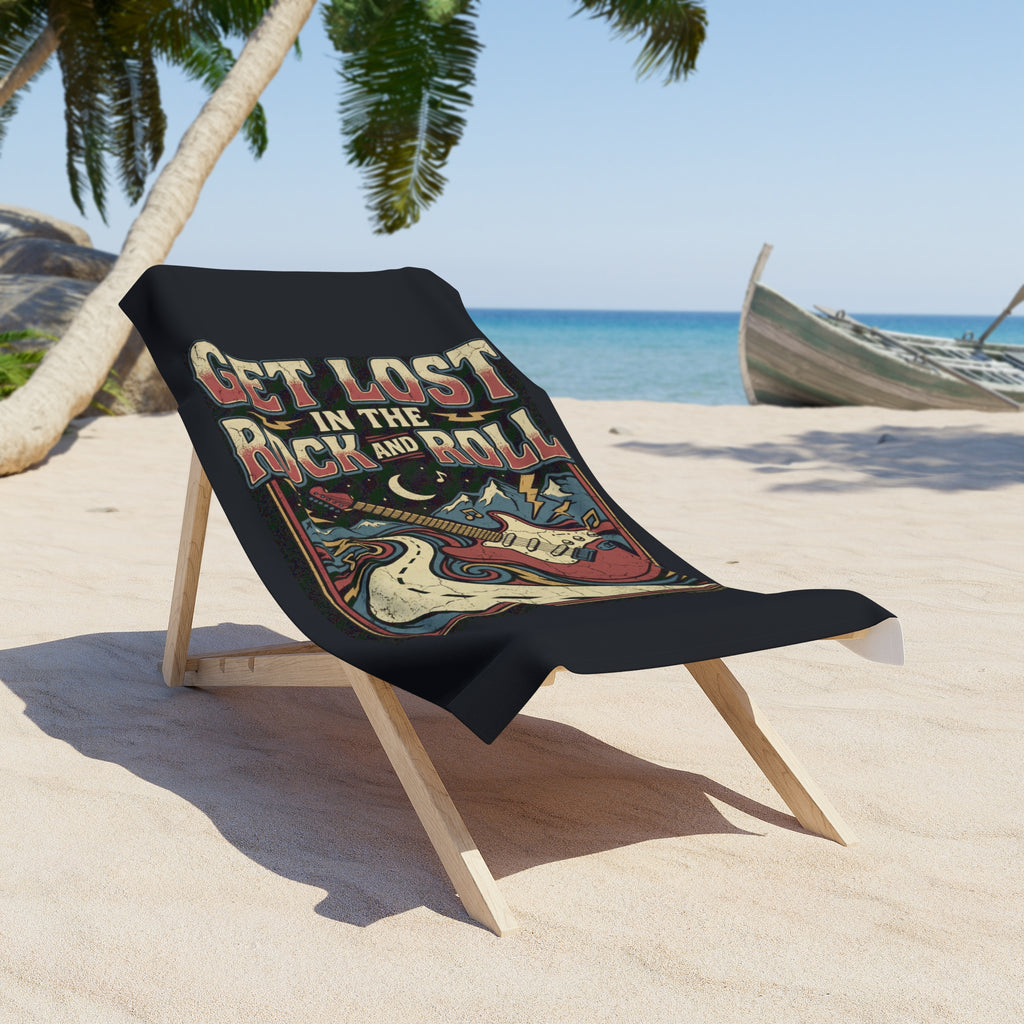 Get Lost in the Rock and Roll Beach Towel — Vintage Electric Guitar Design