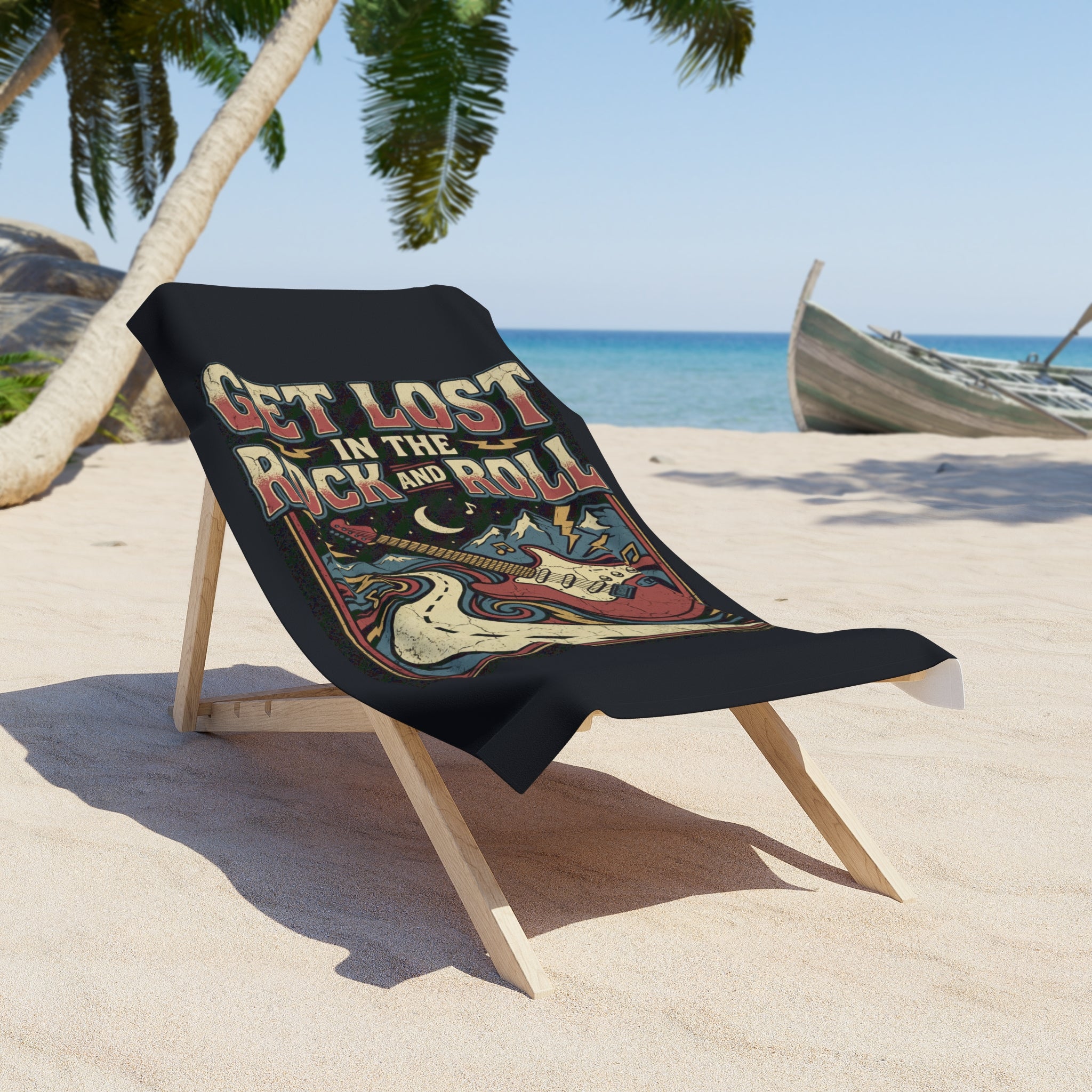 Get Lost in the Rock and Roll Beach Towel — Vintage Electric Guitar Design