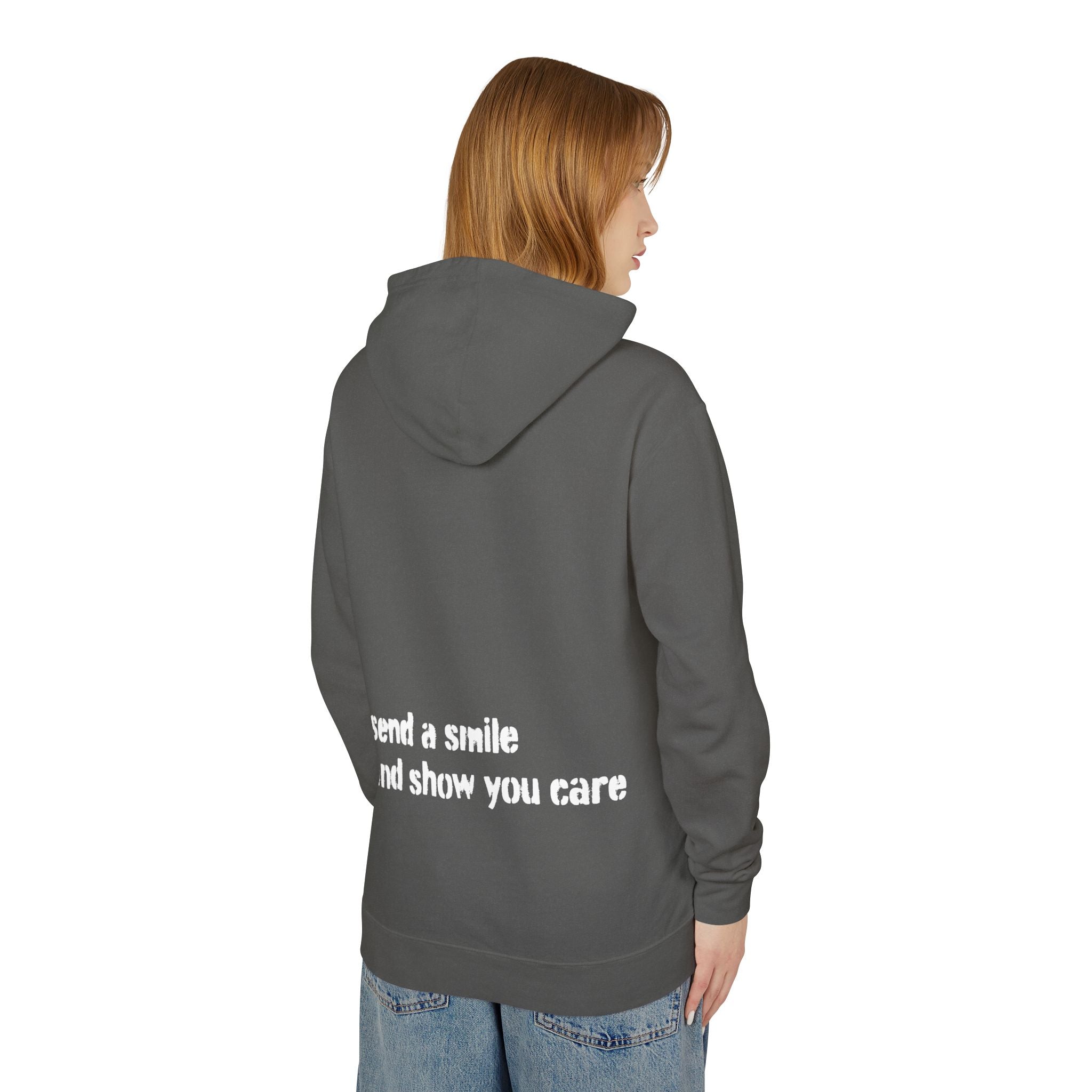 Lightweight Hoodie — “send a smile and show you care” Minimal Graphic