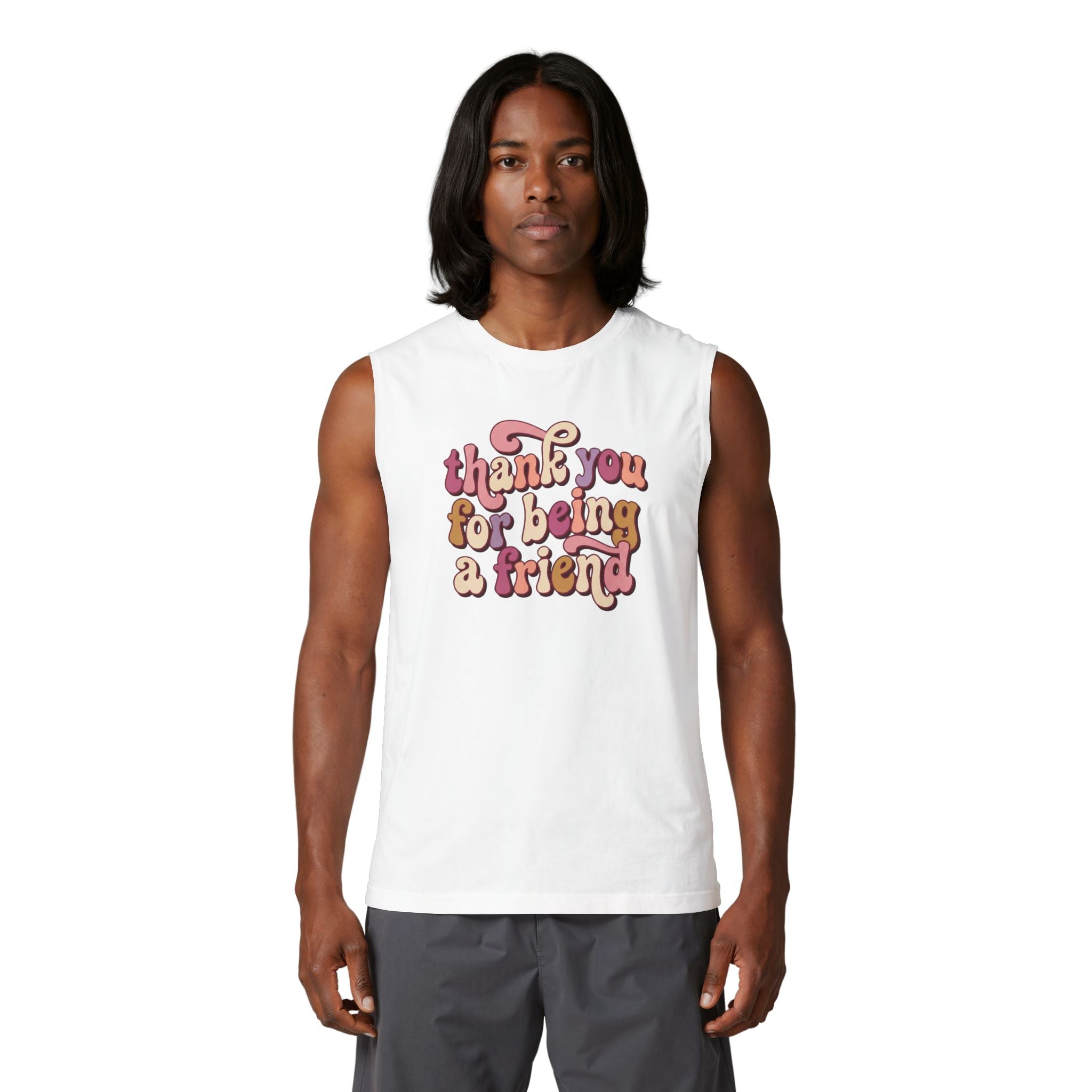 Thank You For Being A Friend Muscle Tank — Retro Friendship Graphic Tank Top