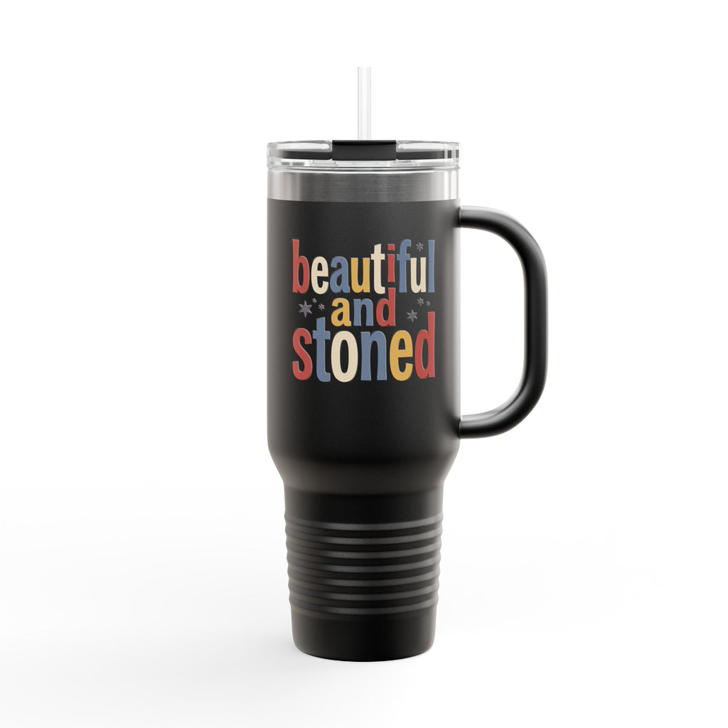 40oz Insulated Travel Mug — "Beautiful and Stoned" Retro Floral Design