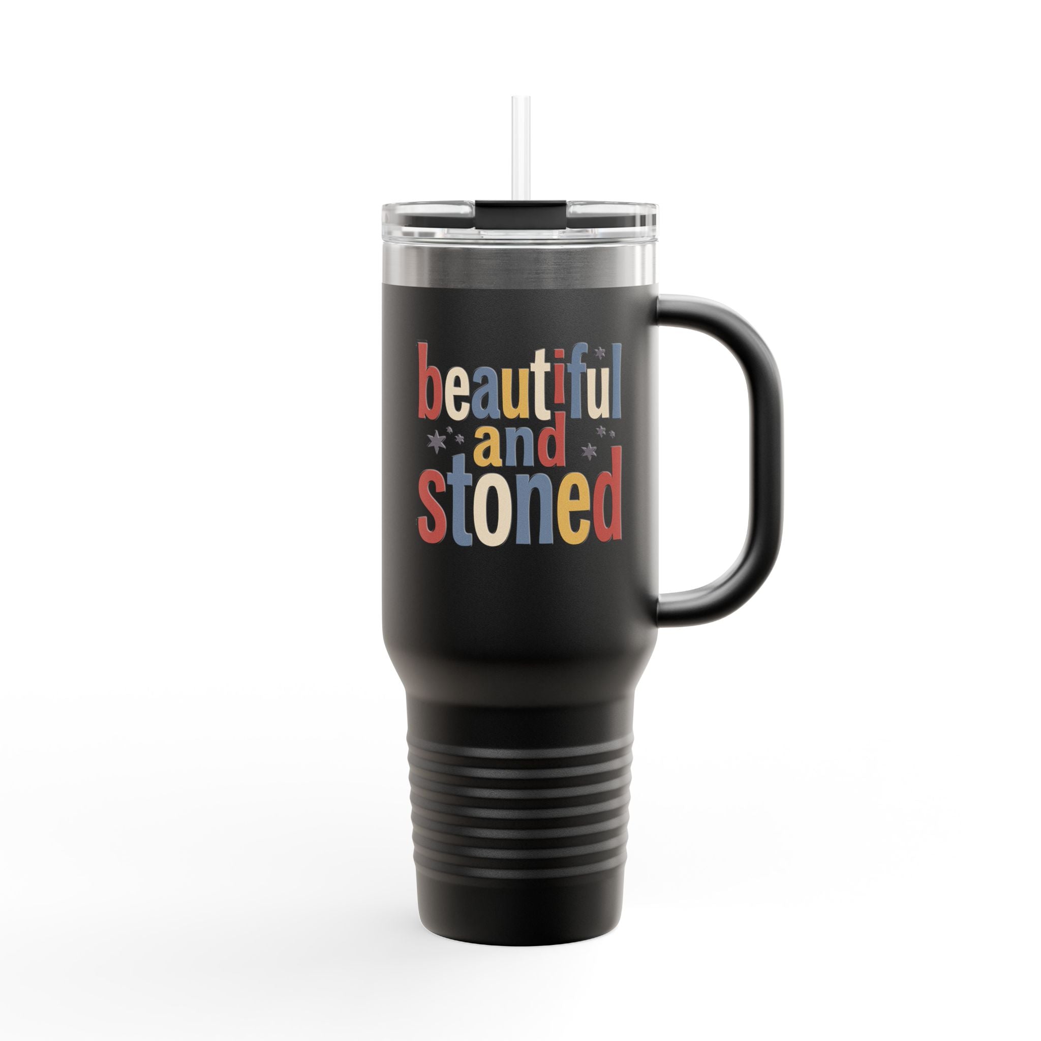 40oz Insulated Travel Mug — "Beautiful and Stoned" Retro Floral Design