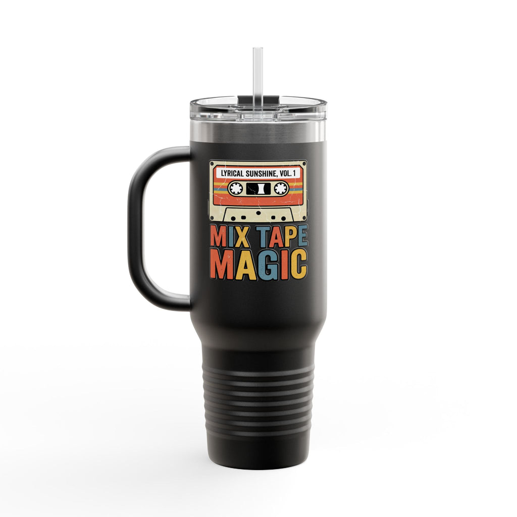 Mix Tape Magic 40oz Insulated Travel Mug — Retro Cassette Coffee Tumbler