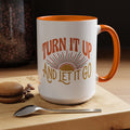 Accent Coffee Mug — "Turn It Up and Let It Go" Retro Sunrise Ceramic Mug (11/15oz)