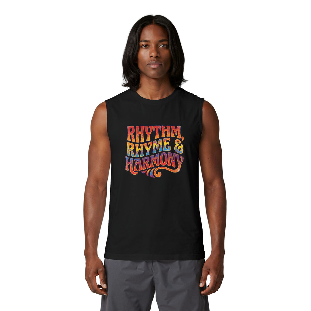 Rhythm Rhyme & Harmony Muscle Tank — Retro Music Festival Tank Top