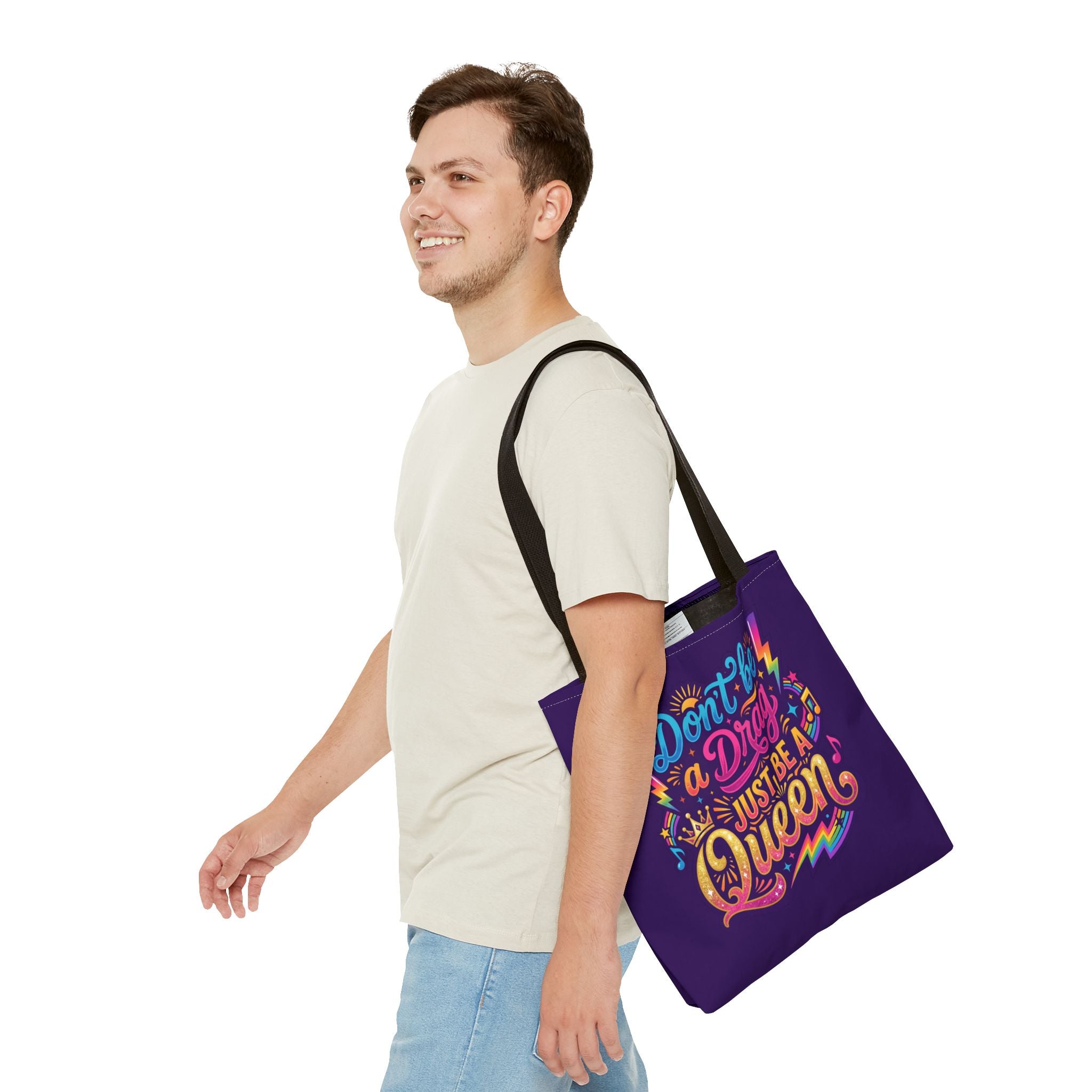 Don't Be a Drag Just Be a Queen Tote Bag — Pride Rainbow Graphic Tote