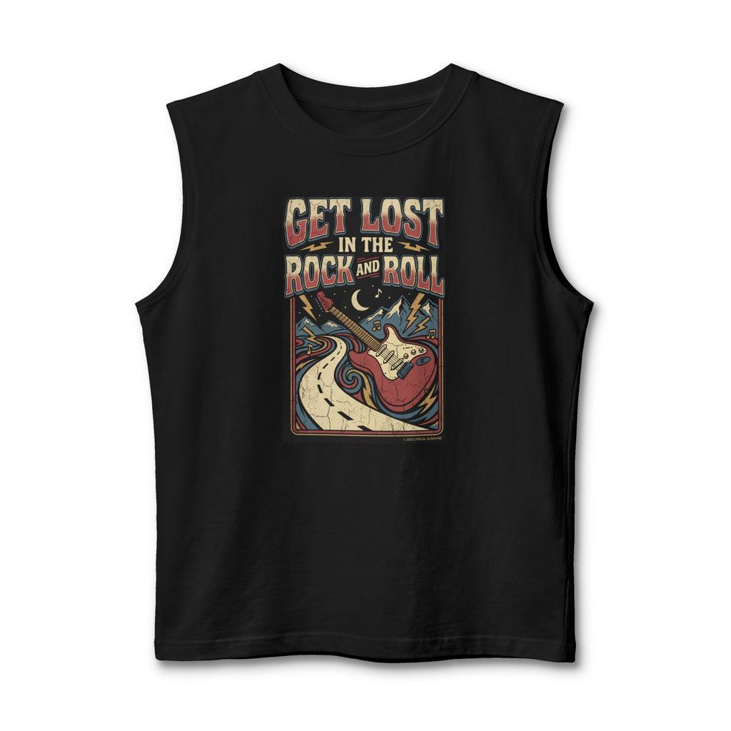 Rock & Roll Muscle Tank Top — "Get Lost in the Rock and Roll" Vintage Guitar Tee