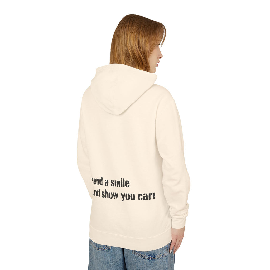 Lightweight Hoodie — “send a smile and show you care” Minimal Graphic