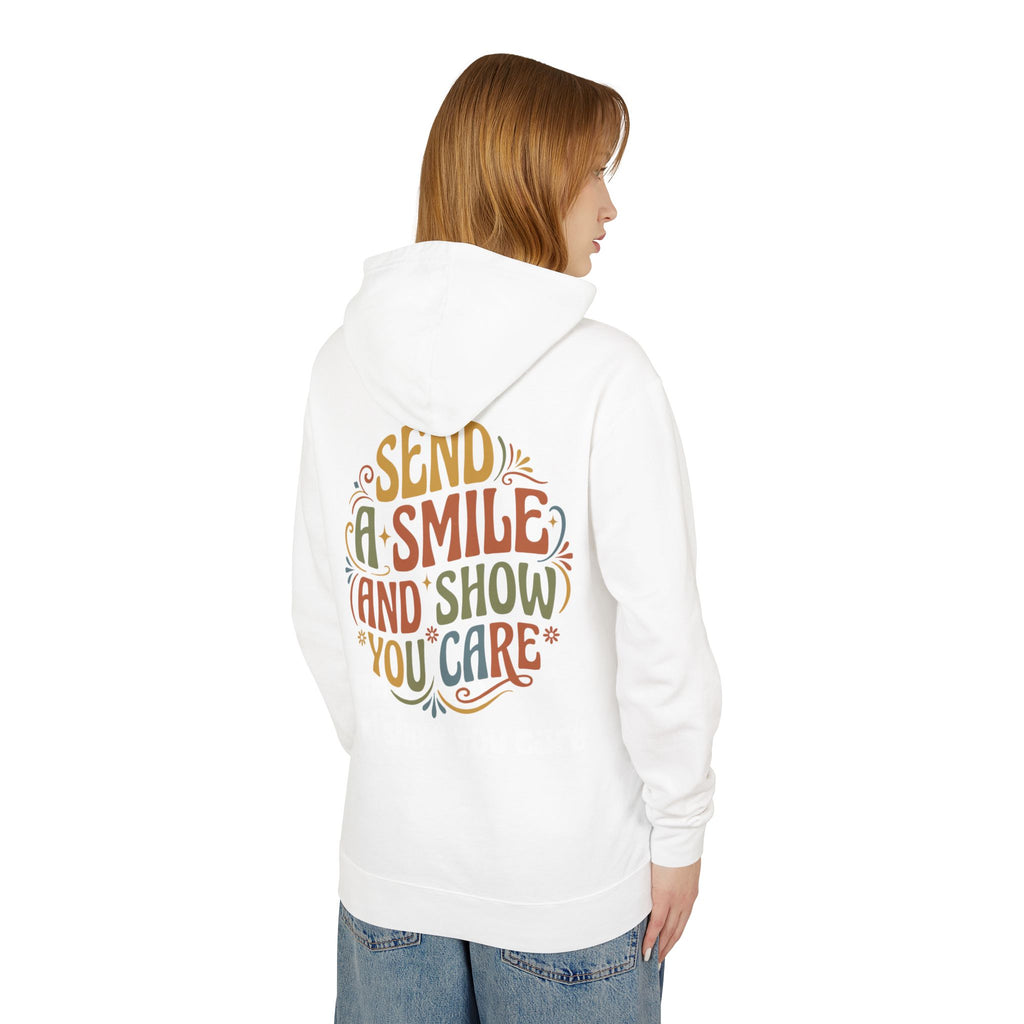 Lightweight Hoodie — “send a smile and show you care” Minimal Graphic