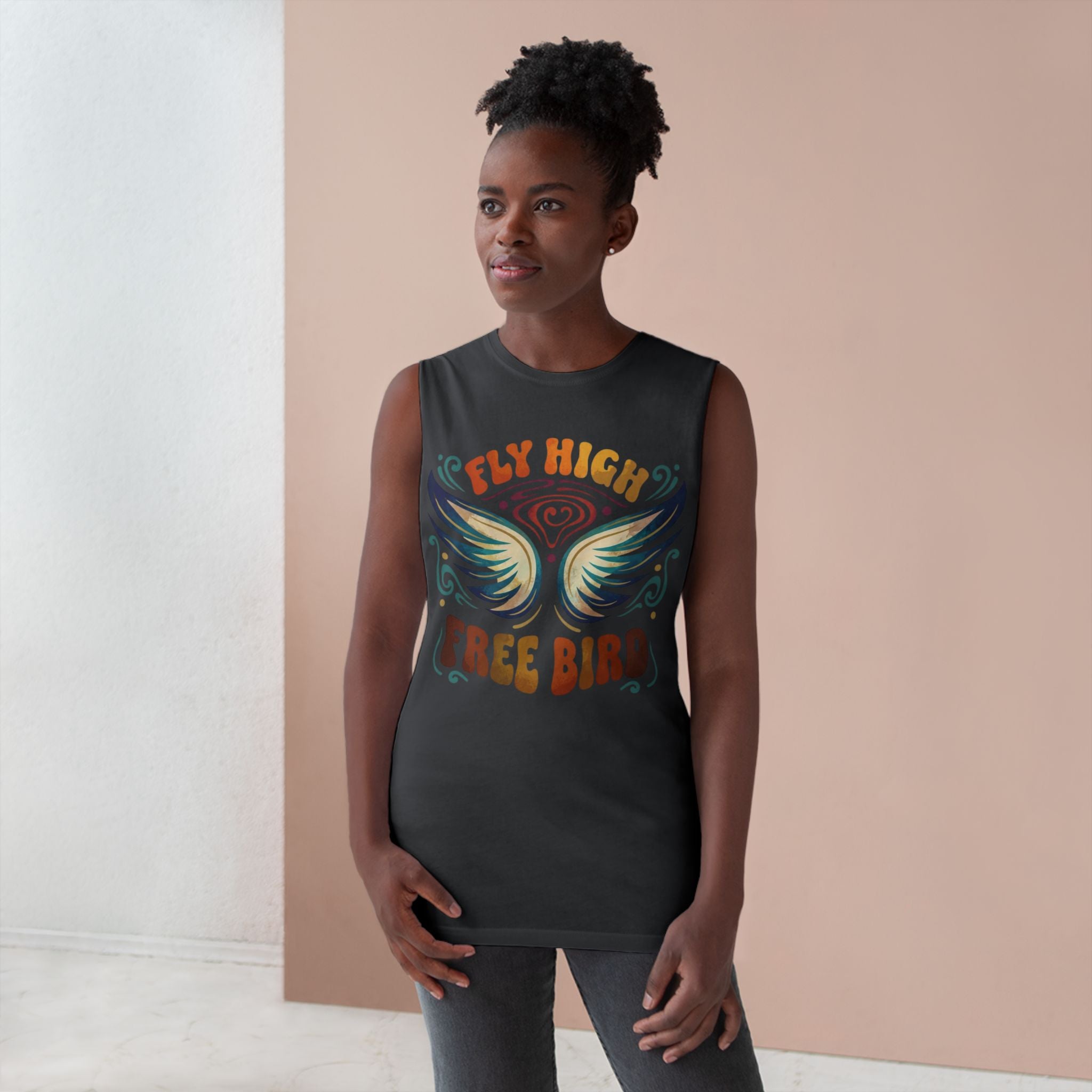Free Bird Tank Top — 'Fly High Free Bird' Graphic Muscle Tee