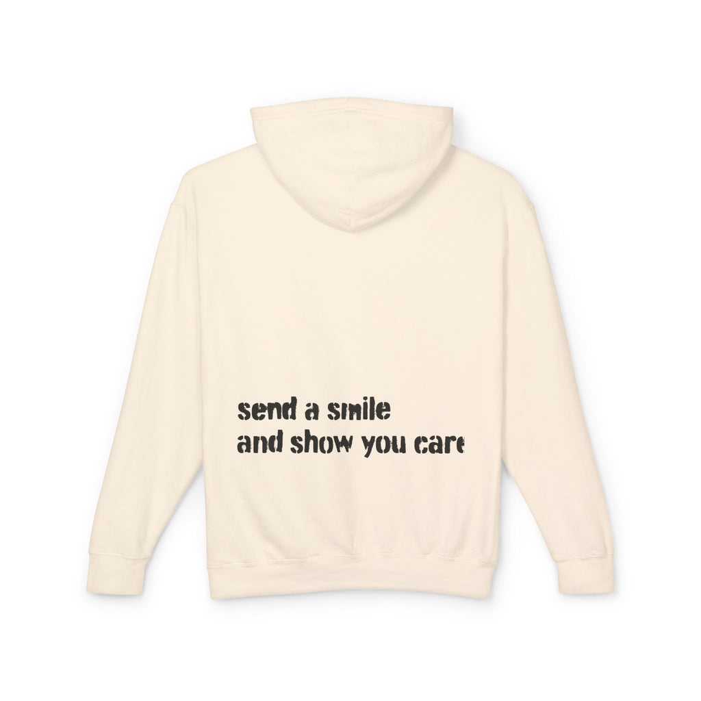 Lightweight Hoodie — “send a smile and show you care” Minimal Graphic