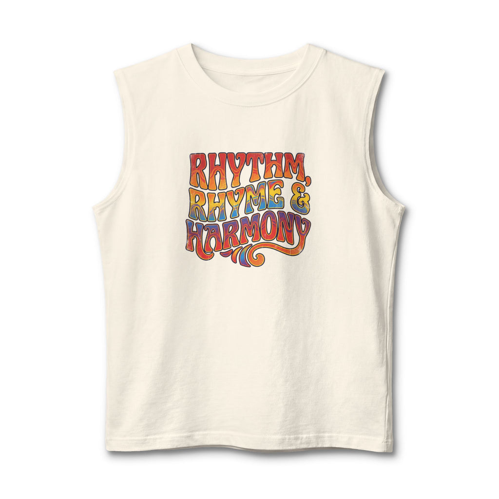 Rhythm Rhyme & Harmony Muscle Tank — Retro Music Festival Tank Top