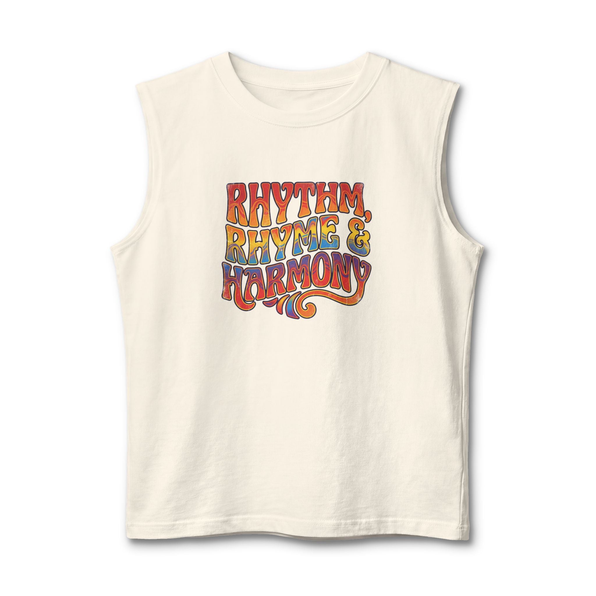Rhythm Rhyme & Harmony Muscle Tank — Retro Music Festival Tank Top