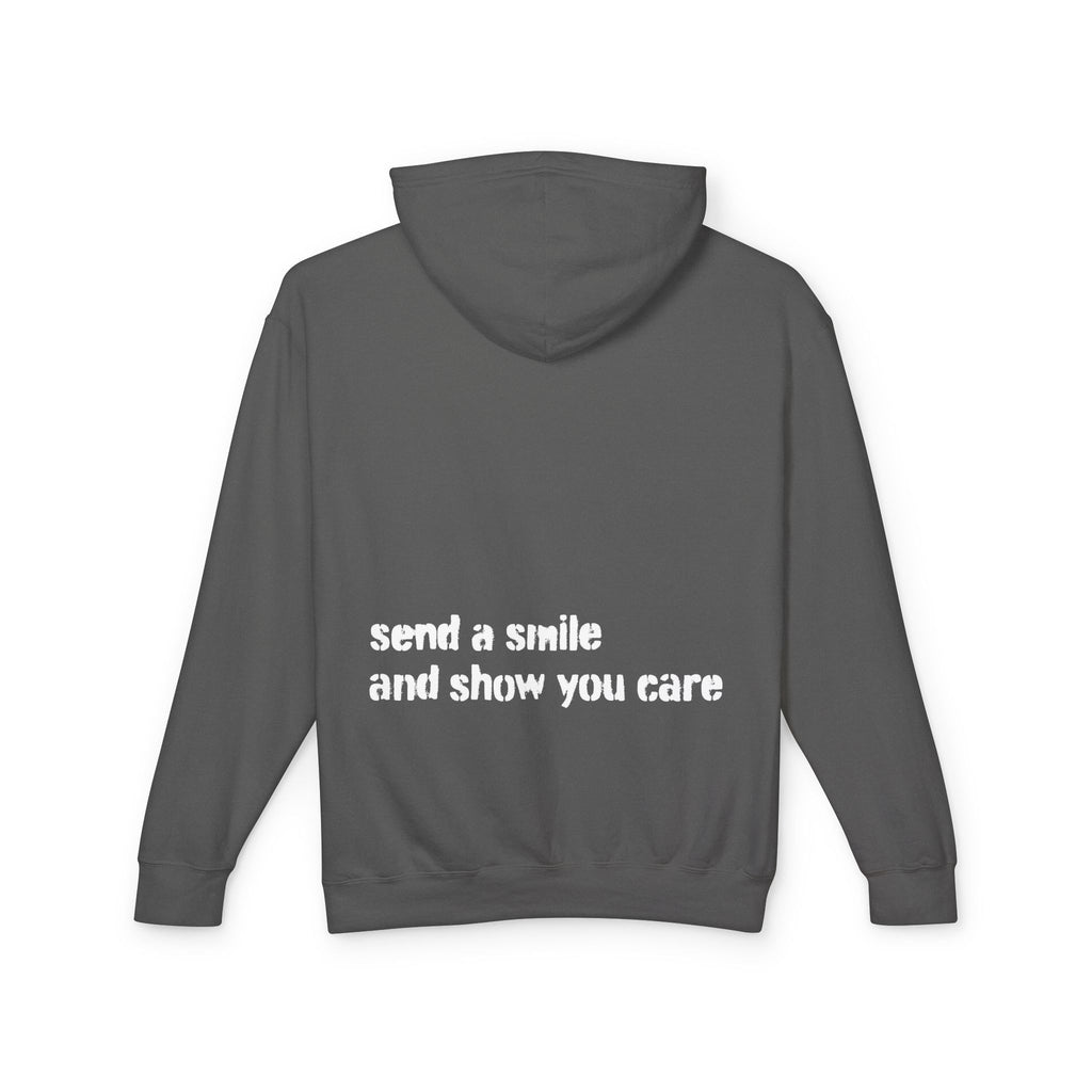 Lightweight Hoodie — “send a smile and show you care” Minimal Graphic