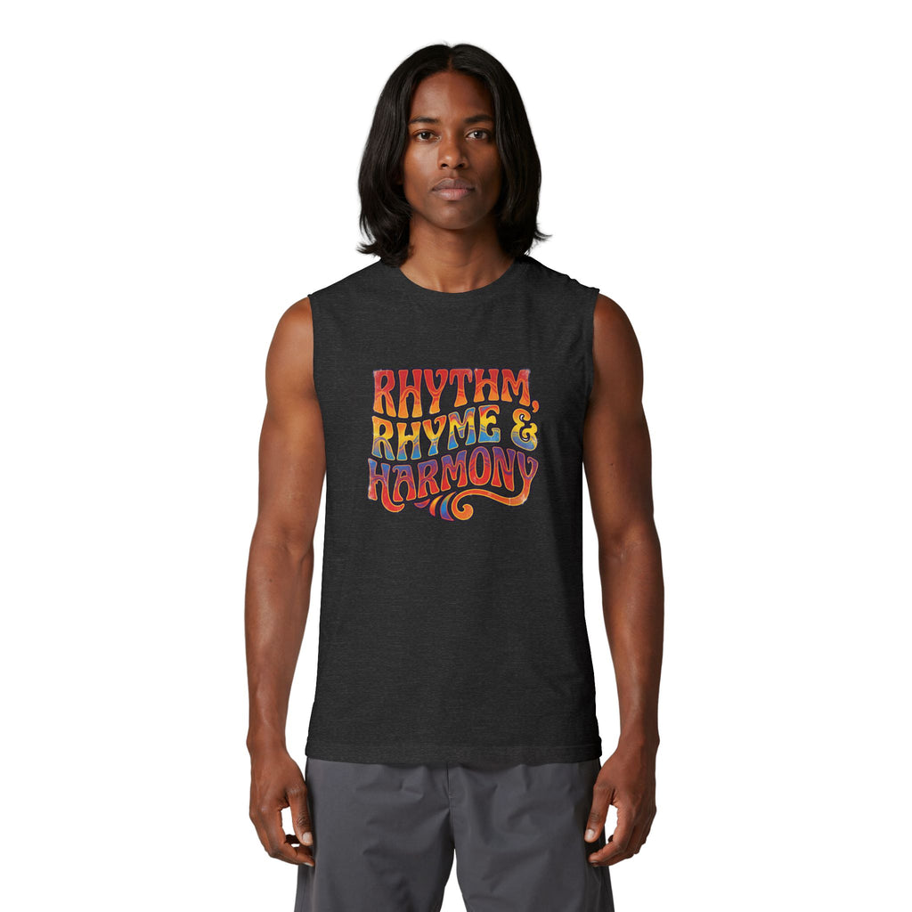 Rhythm Rhyme & Harmony Muscle Tank — Retro Music Festival Tank Top