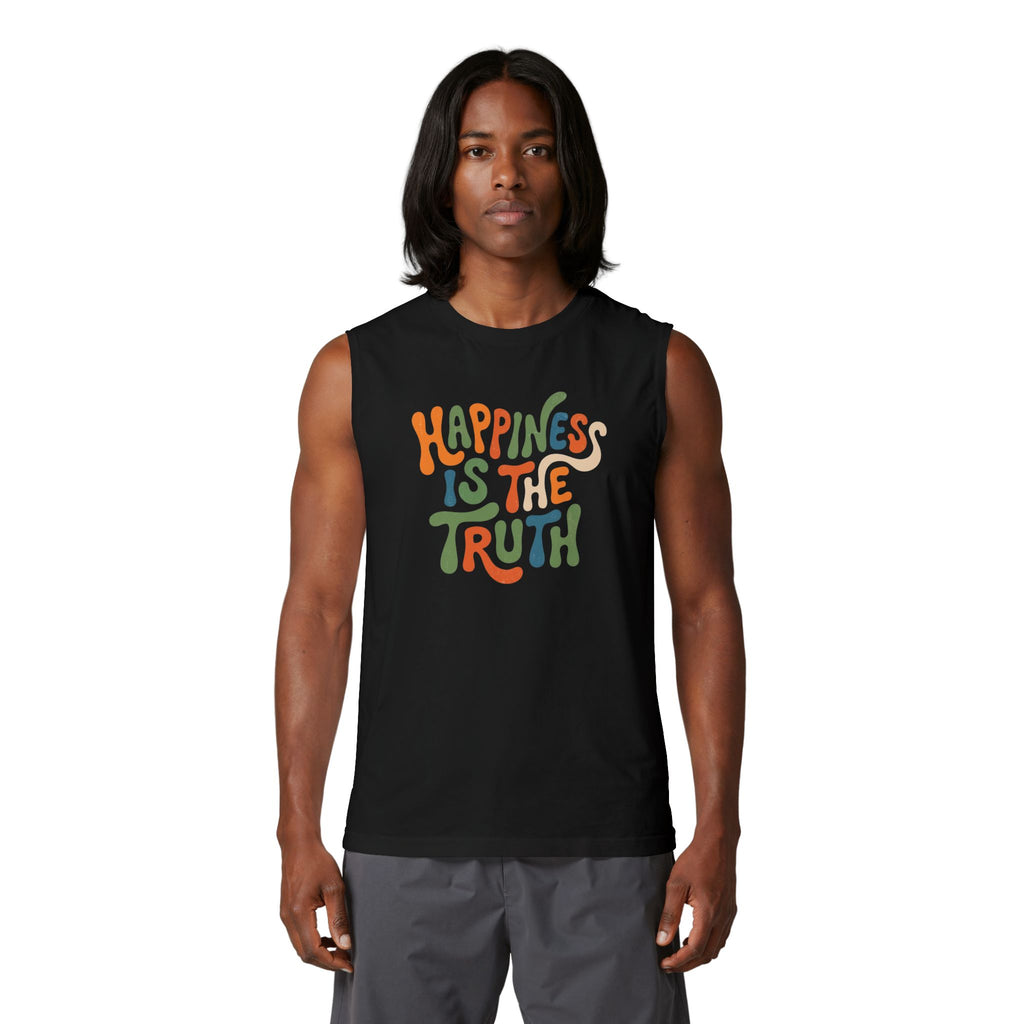 Happiness Is The Truth Muscle Tank — Retro Positive Quote Tank Top