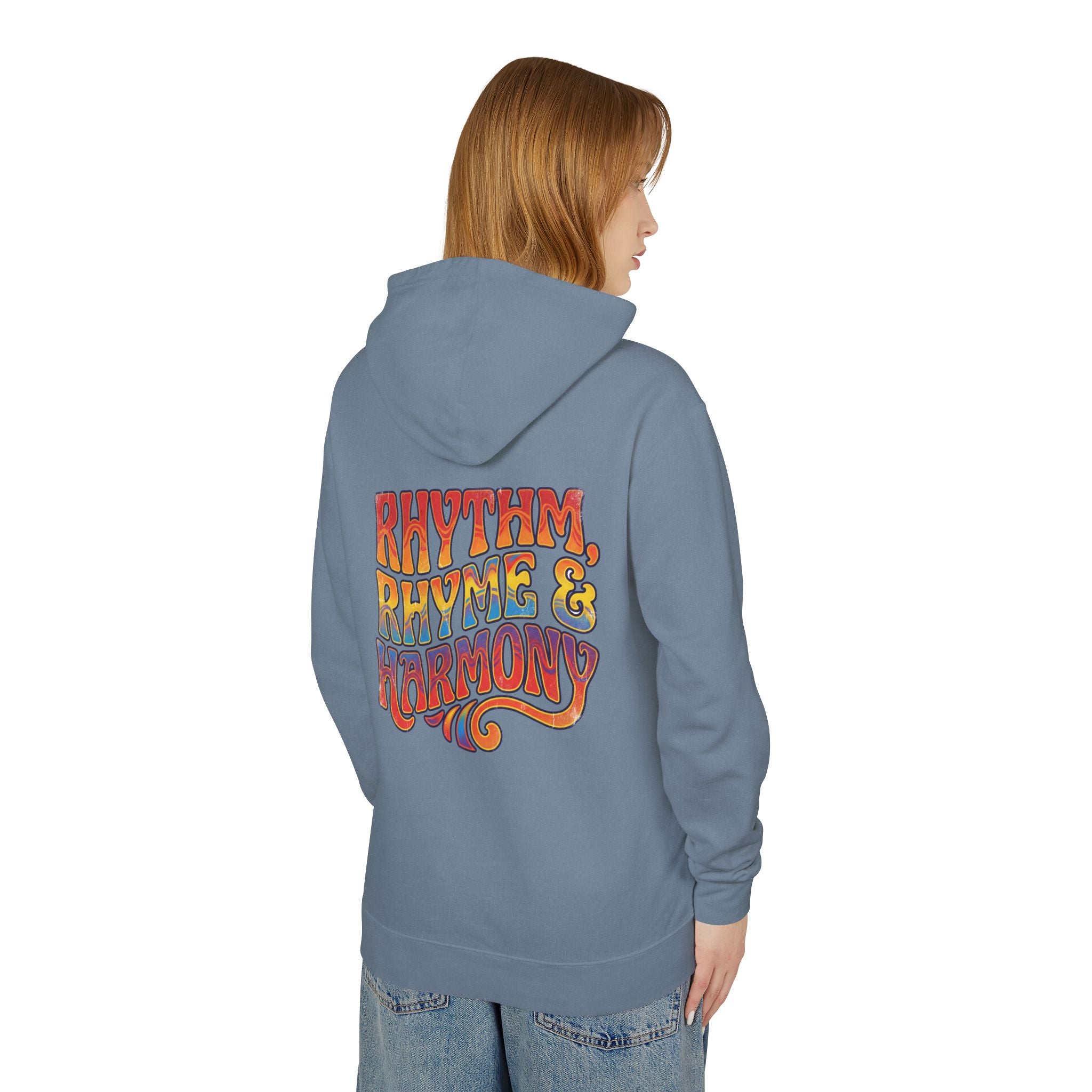 Rhythm Rhyme & Harmony Hoodie — Retro Music Graphic Pullover