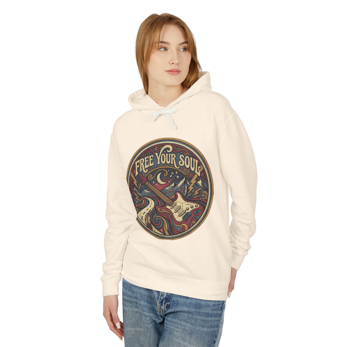 Free Your Soul Hoodie – Vintage Guitar Boho Music Graphic Sweatshirt
