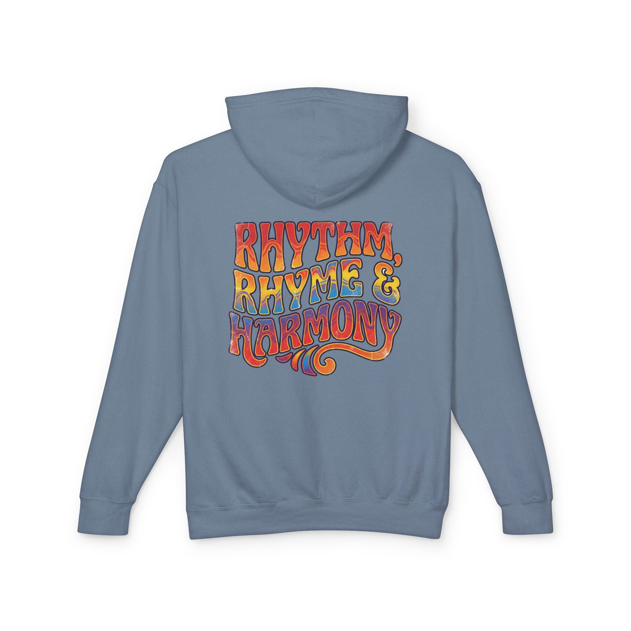 Rhythm Rhyme & Harmony Hoodie — Retro Music Graphic Pullover