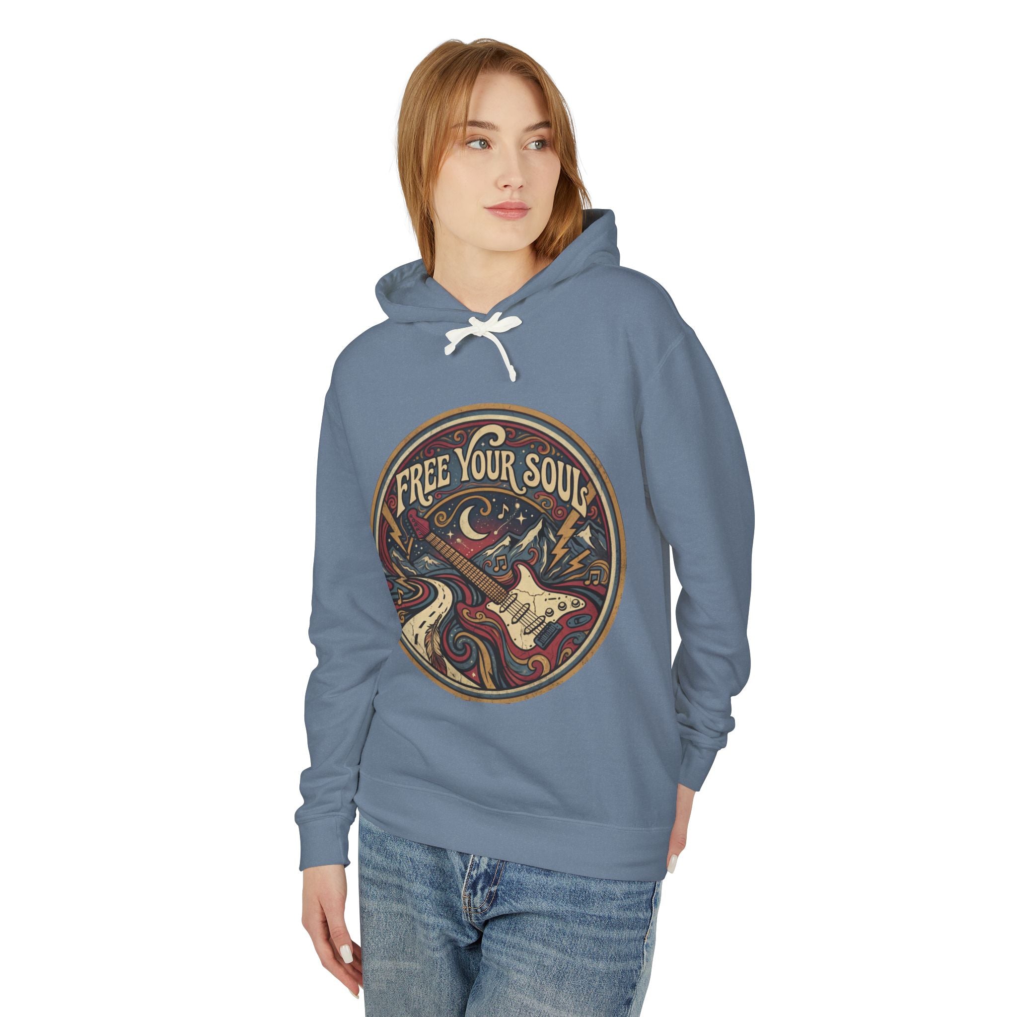 Free Your Soul Hoodie – Vintage Guitar Boho Music Graphic Sweatshirt