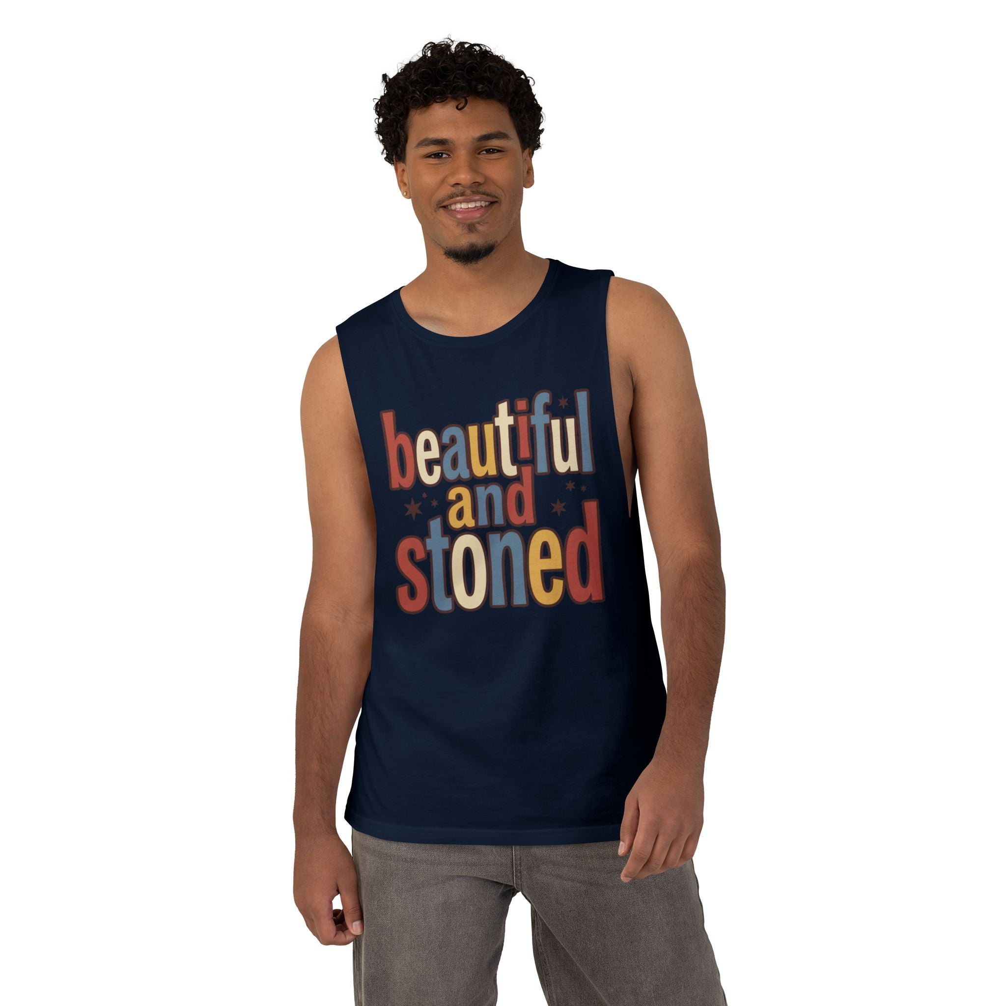 Beautiful and Stoned Tank Top — Retro Graphic Muscle Tank