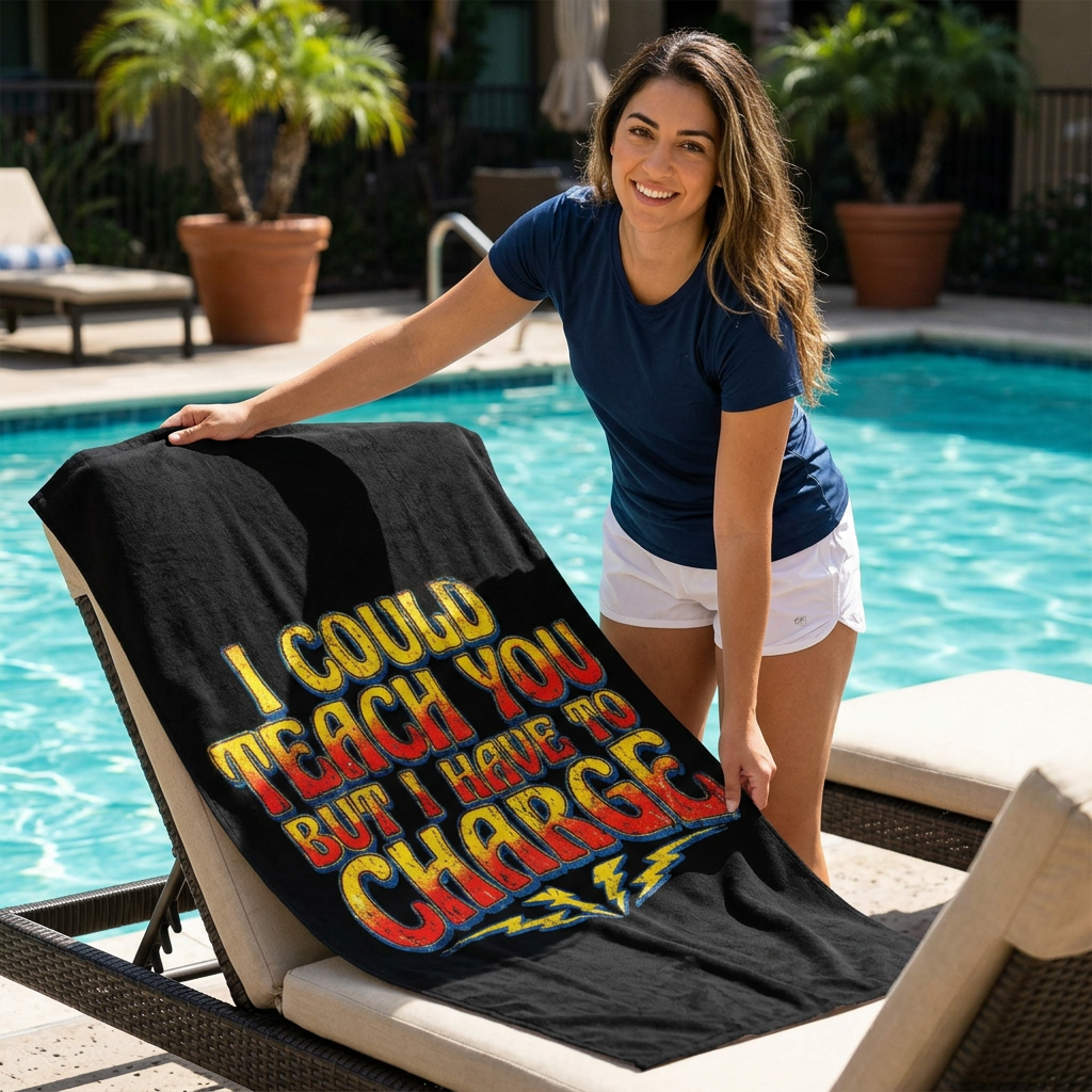 I Could Teach You More Beach Towel — Retro Lightning Graphic