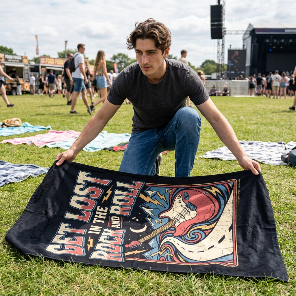 Get Lost in the Rock and Roll Beach Towel — Vintage Electric Guitar Design