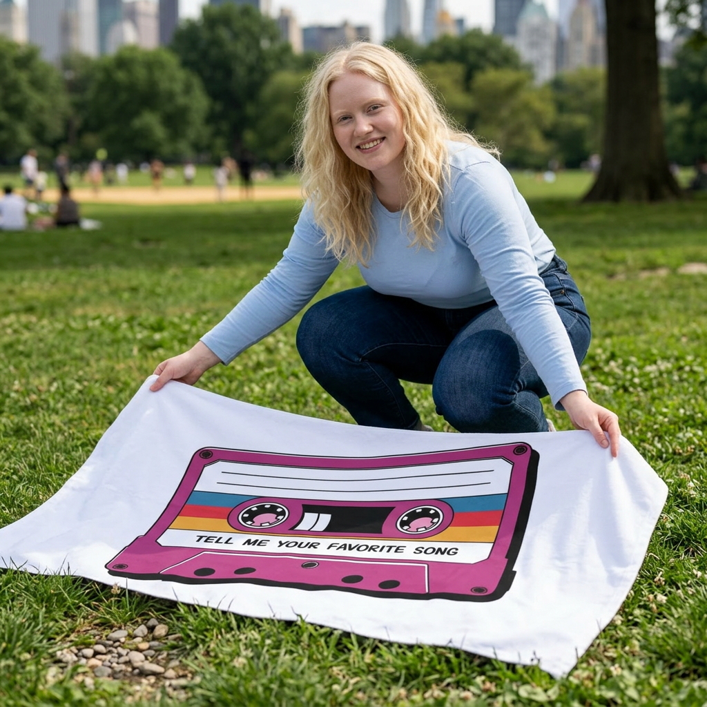 Retro Cassette 'Tell Me Your Favorite Song' Beach Towel