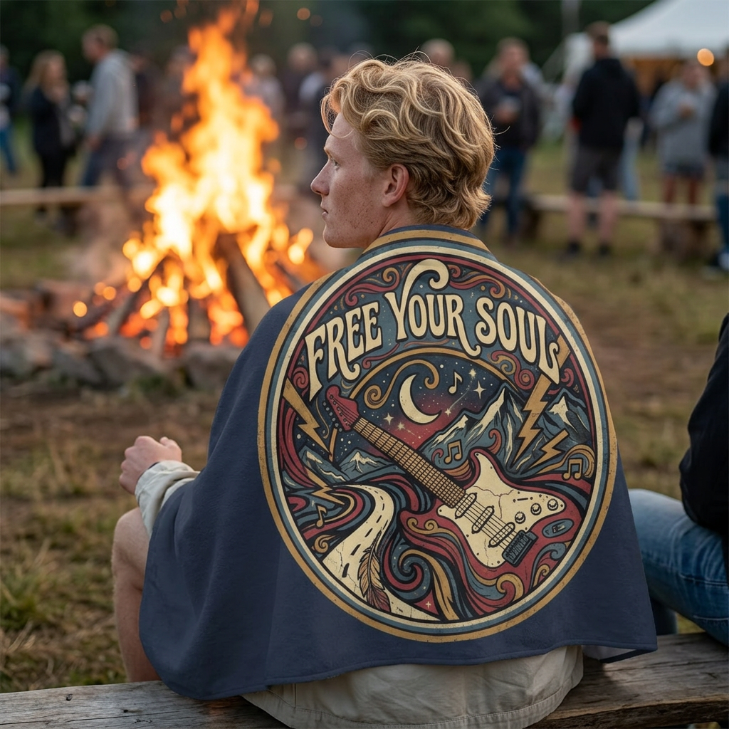 Free Your Soul Guitar Beach Towel — Retro Music Bass Guitar Vintage Surf Vibe