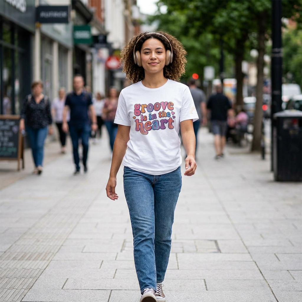 Groove Is in the Heart T‑Shirt — Retro 70s Psychedelic Heart Graphic Tee
