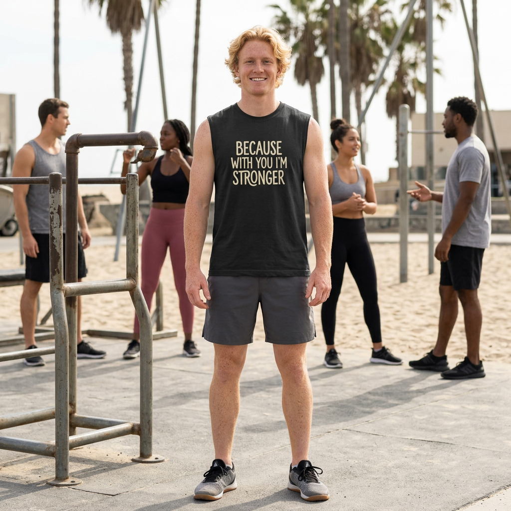 NEW! Because With You I'm Stronger Muscle Tank — Inspirational Couple/Fitness Tank Top