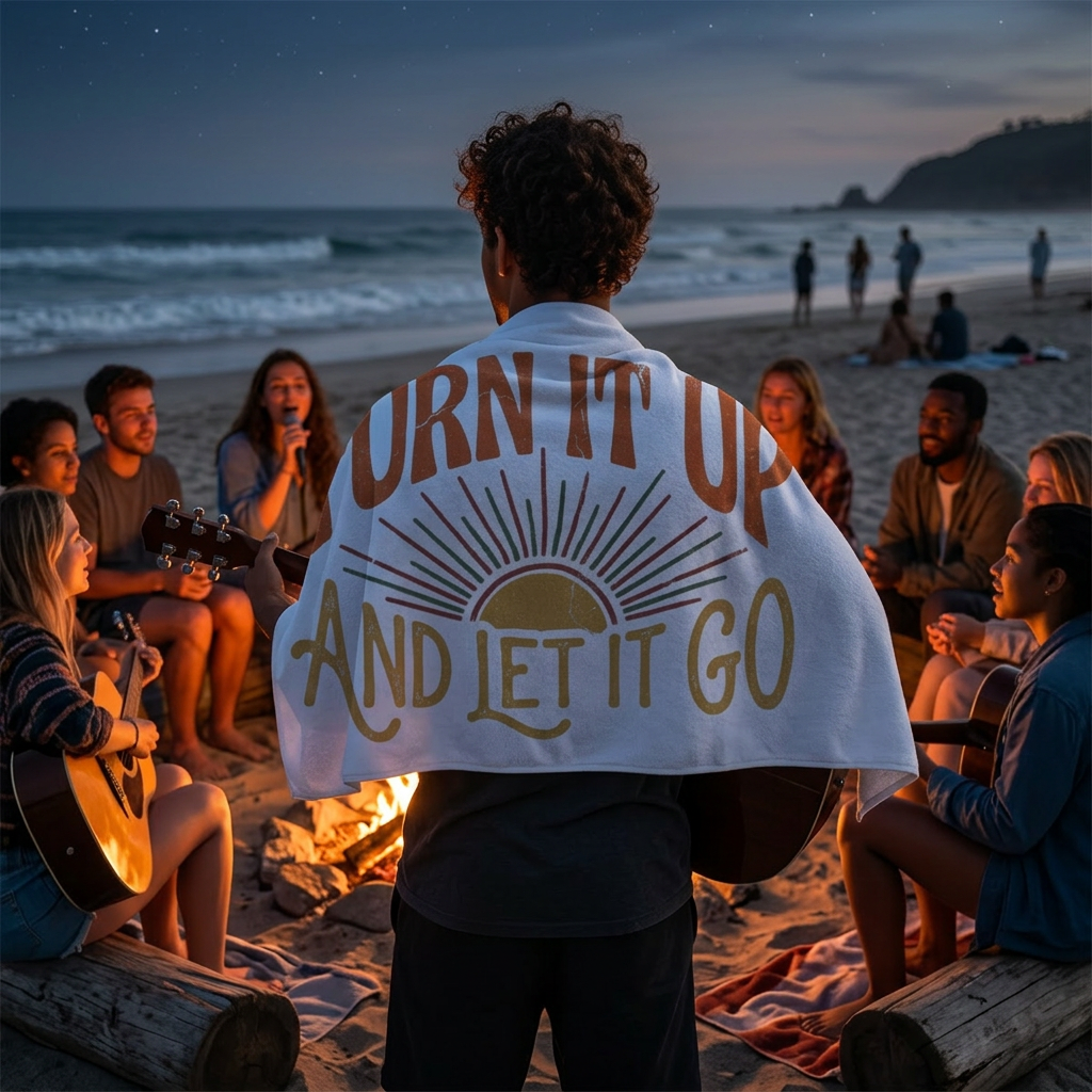 Turn It Up and Let It Go Beach Towel – Vintage Sunrise Music Vibes