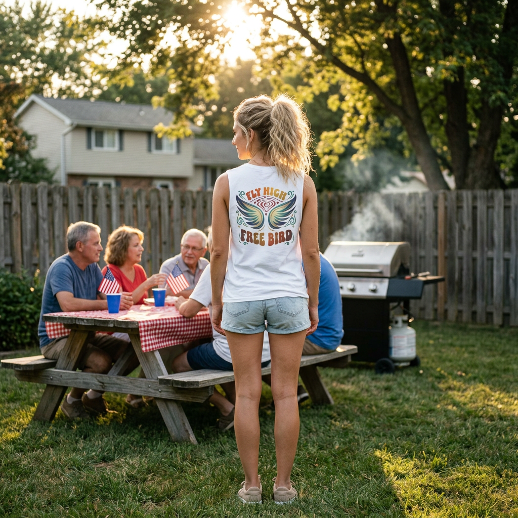 Free Bird Tank Top — 'Fly High Free Bird' Graphic Muscle Tee