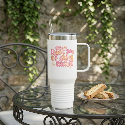 40oz Insulated Travel Mug — Pink Retro "Thank You For Being A Friend" Design