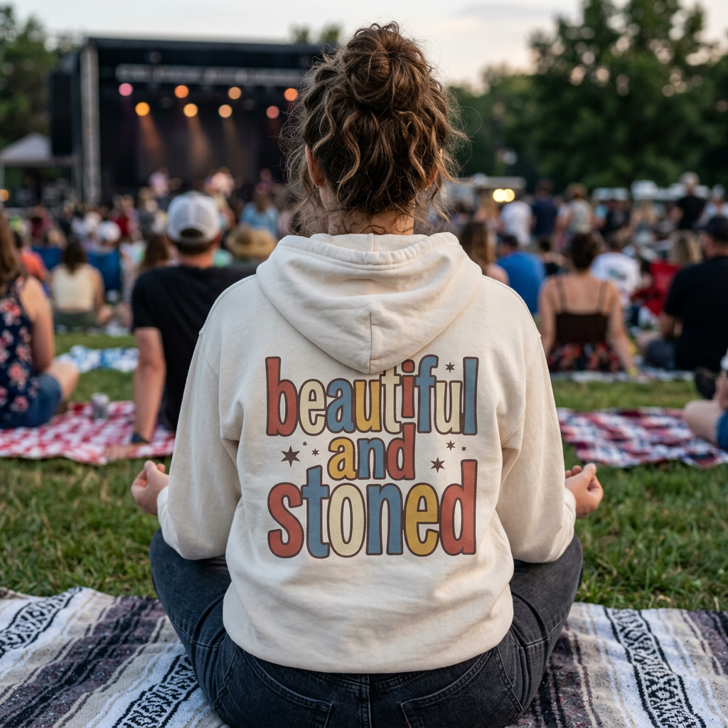 Beautiful and Stoned Hoodie — Retro Typography Lightweight Hooded Sweatshirt
