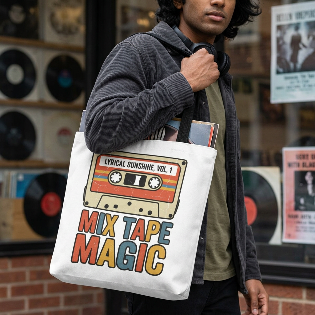 Retro 'Mix Tape Magic' Tote Bag — Vintage Cassette Music Lover Gift
