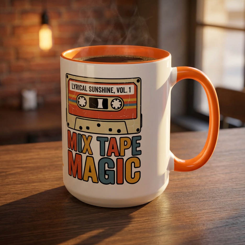 Mix Tape Magic Accent Coffee Mug — Retro Cassette 'Lyrical Sunshine, Vol. 1'