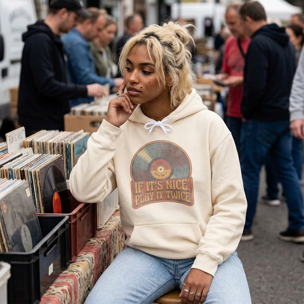 Vinyl Record Hoodie — "If It's Nice, Play It Twice" Retro Music Sweatshirt
