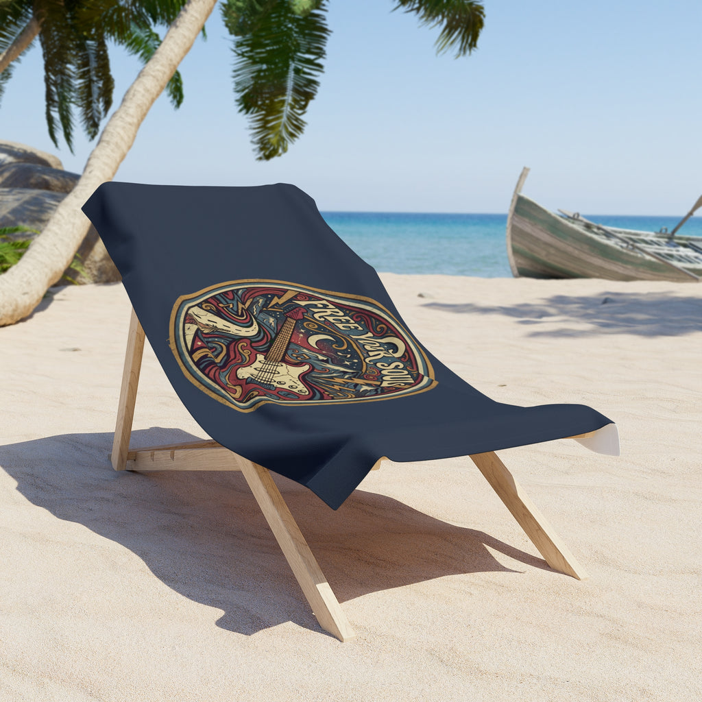 Free Your Soul Guitar Beach Towel — Retro Music Bass Guitar Vintage Surf Vibe