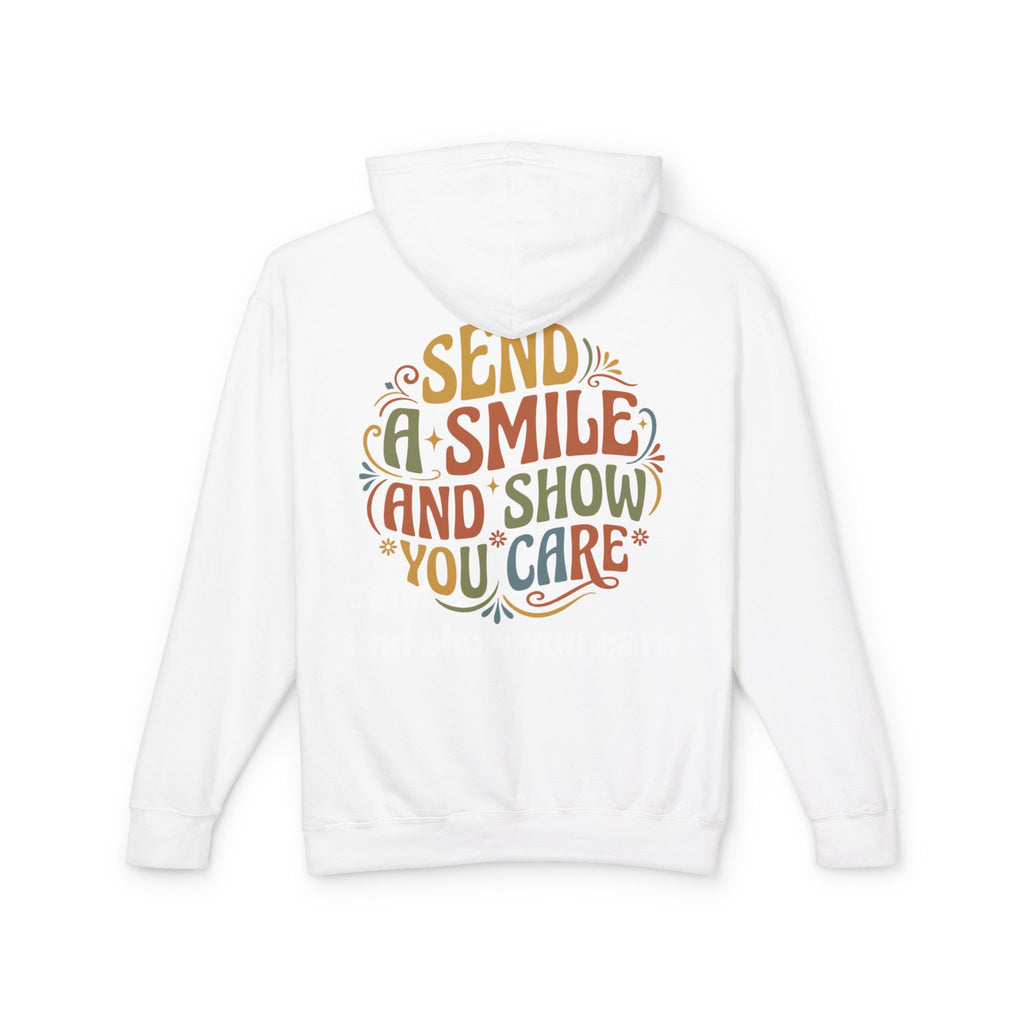 Lightweight Hoodie — “send a smile and show you care” Minimal Graphic