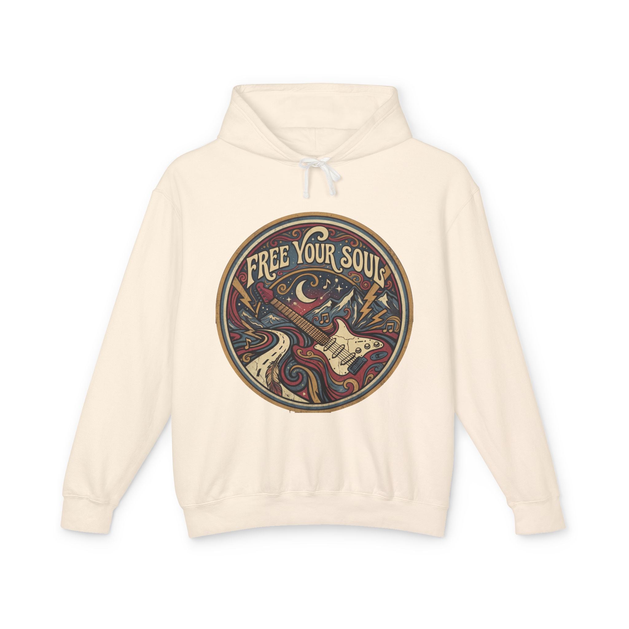 Free Your Soul Hoodie – Vintage Guitar Boho Music Graphic Sweatshirt