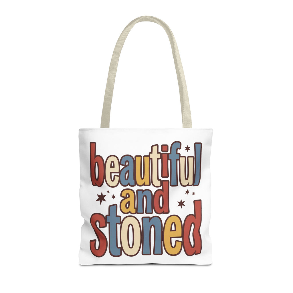 Beautiful and Stoned Tote Bag — Retro Colorful Graphic Cotton Tote