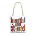 Beautiful and Stoned Tote Bag — Retro Colorful Graphic Cotton Tote