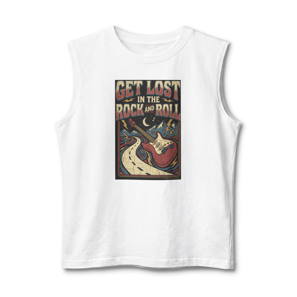Rock & Roll Muscle Tank Top — "Get Lost in the Rock and Roll" Vintage Guitar Tee